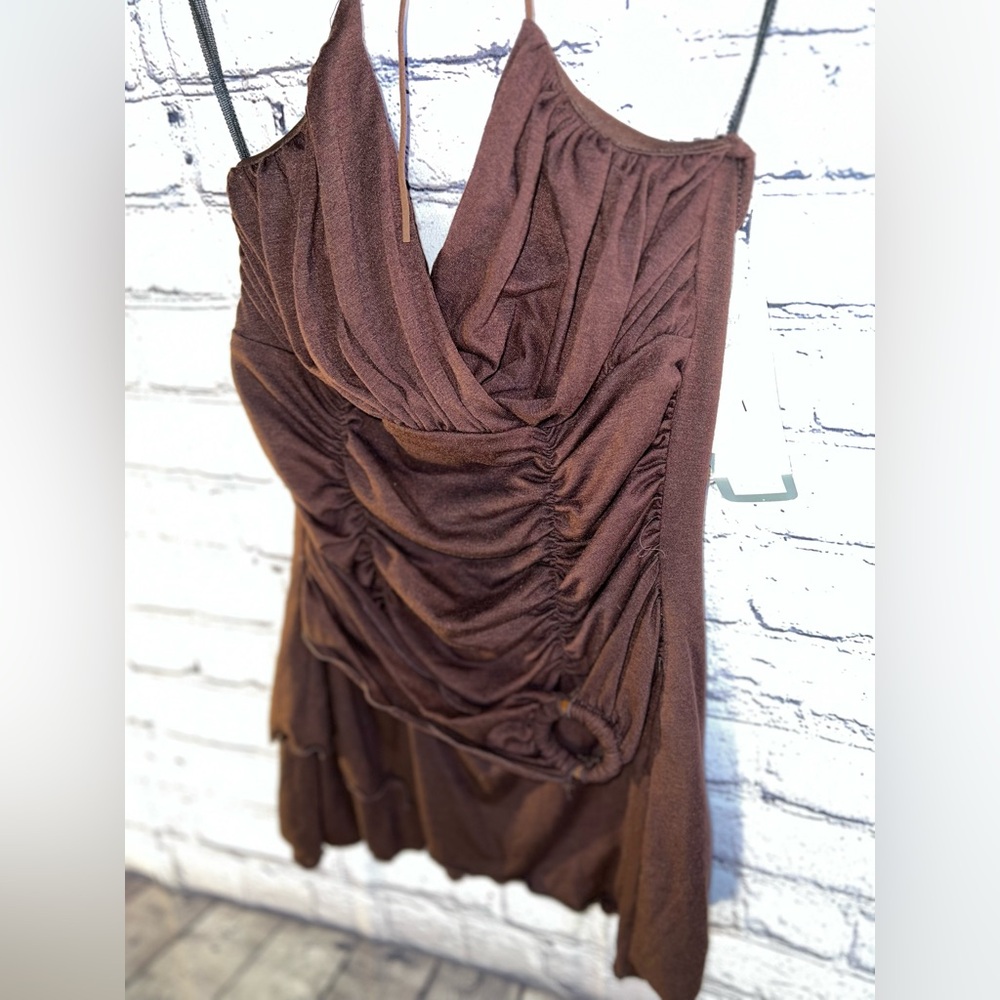 La Belle Brown Camisole with Ruched Asymmetrical Design